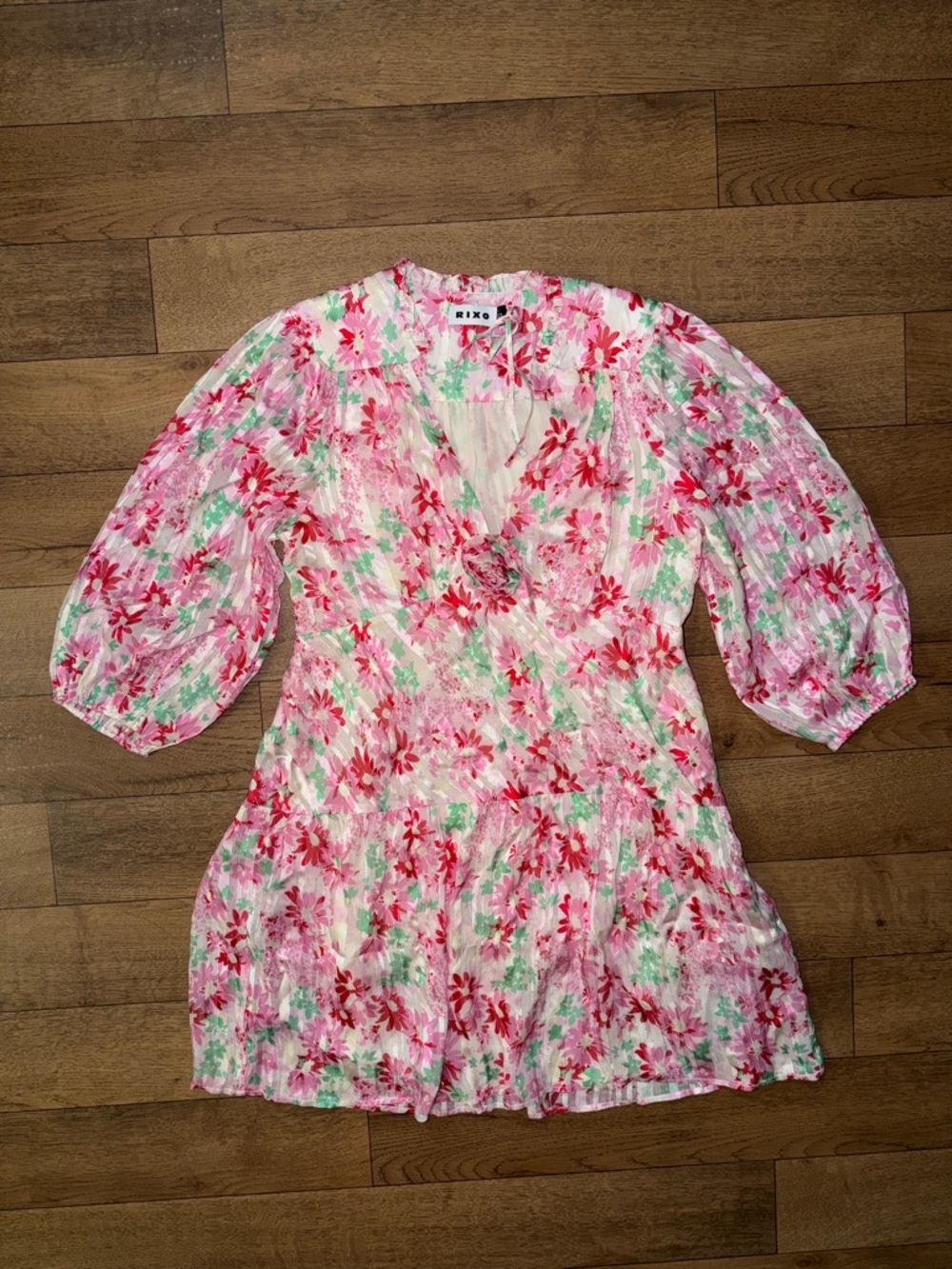 RIXO Size US 8 Devi Metallic Floral Print Silk-Blend Jacquard Mini Dress Pretty